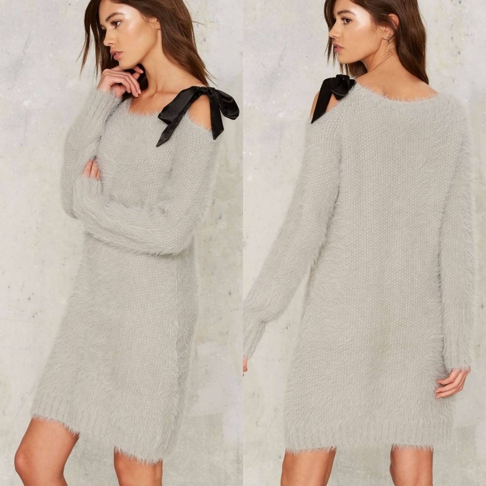 NWT grey sweater dress w/ bow tie